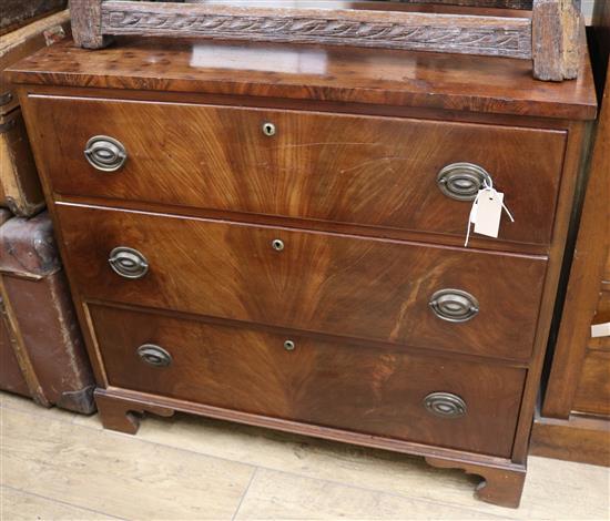 A 19th century Continental mahogany three-drawer chest, W.2ft 11in.